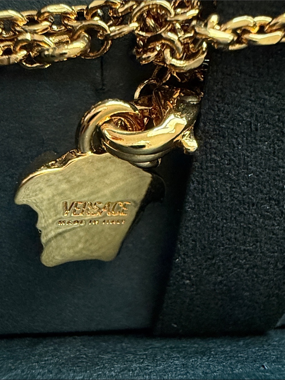 Versace Authentic Gold color Medusa Necklace with Purple lavender enamel Center - Picture 5 of 5